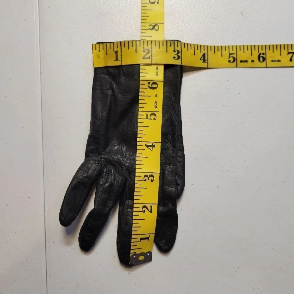 Fownes Vintage Black Leather Goat Kid Skin Short Driving Gloves Silk Lining